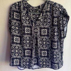 Blue/White Geometric Ann Taylor Blouse